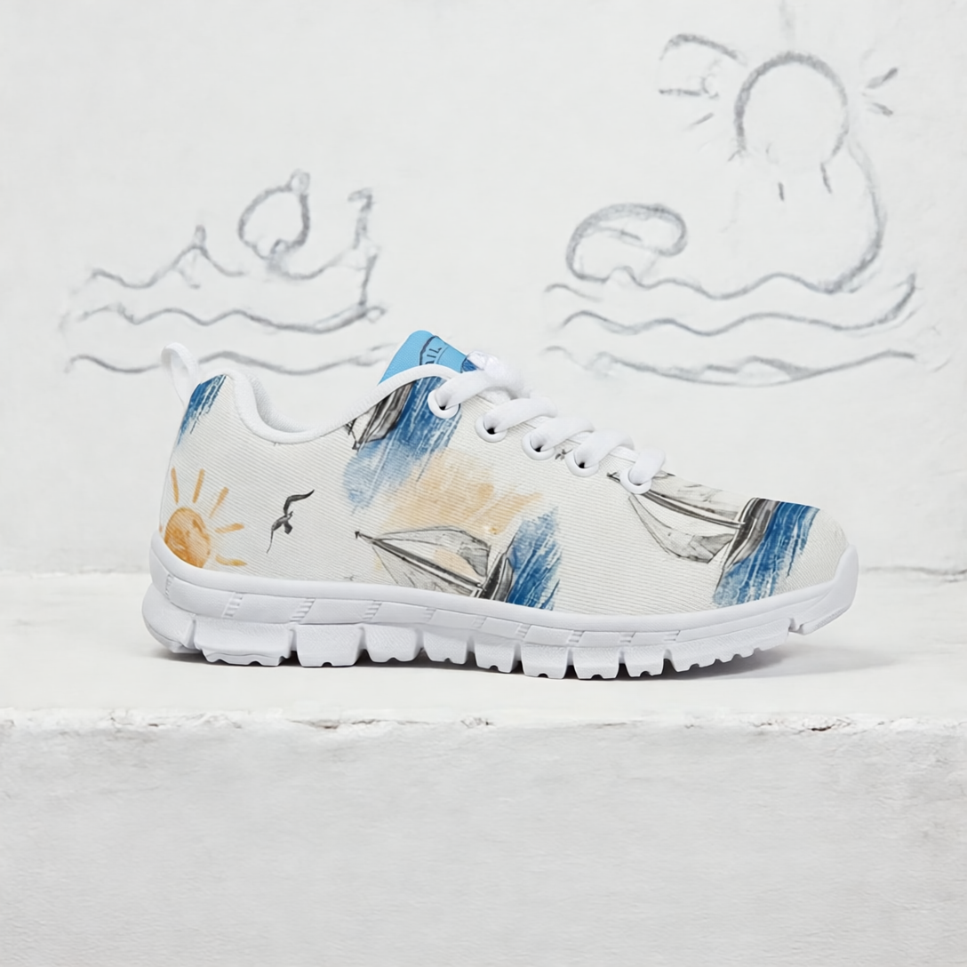 Boys’ Santorini Travel Sneakers with nautical design and breathable mesh for active adventures.