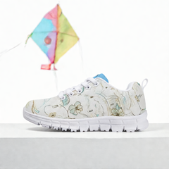 Girls’ Santorini Travel Sneakers in white with floral design, perfect for summer adventures.